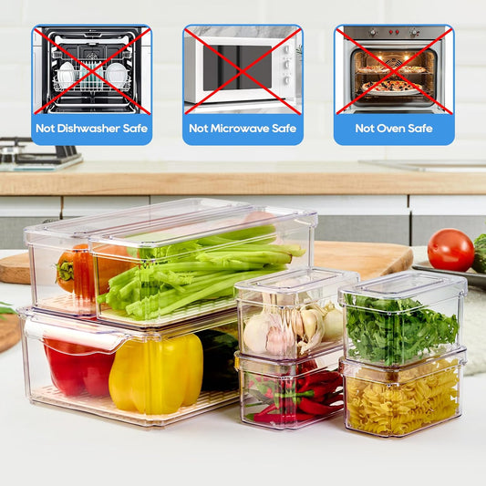 JollyPack 14 Pack Fridge Organizers, Refrigerator Organizer Bins with Lids, BPA Free Stackable Fruit Storage Containers for Fridge, Vegetables, Food and Drinks