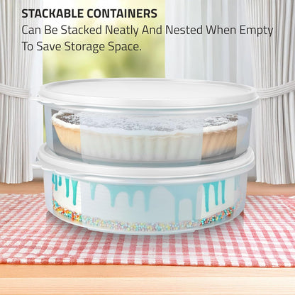 SIGNORA WARE Pie Carrier with Lid – 2-Piece Multipurpose Cupcake Carrier Pie Carrier for 2 Pies – 11 Inch Plastic Round Cake Holder with Lid – Semi-Transparent Airtight Pie Carriers for Transport