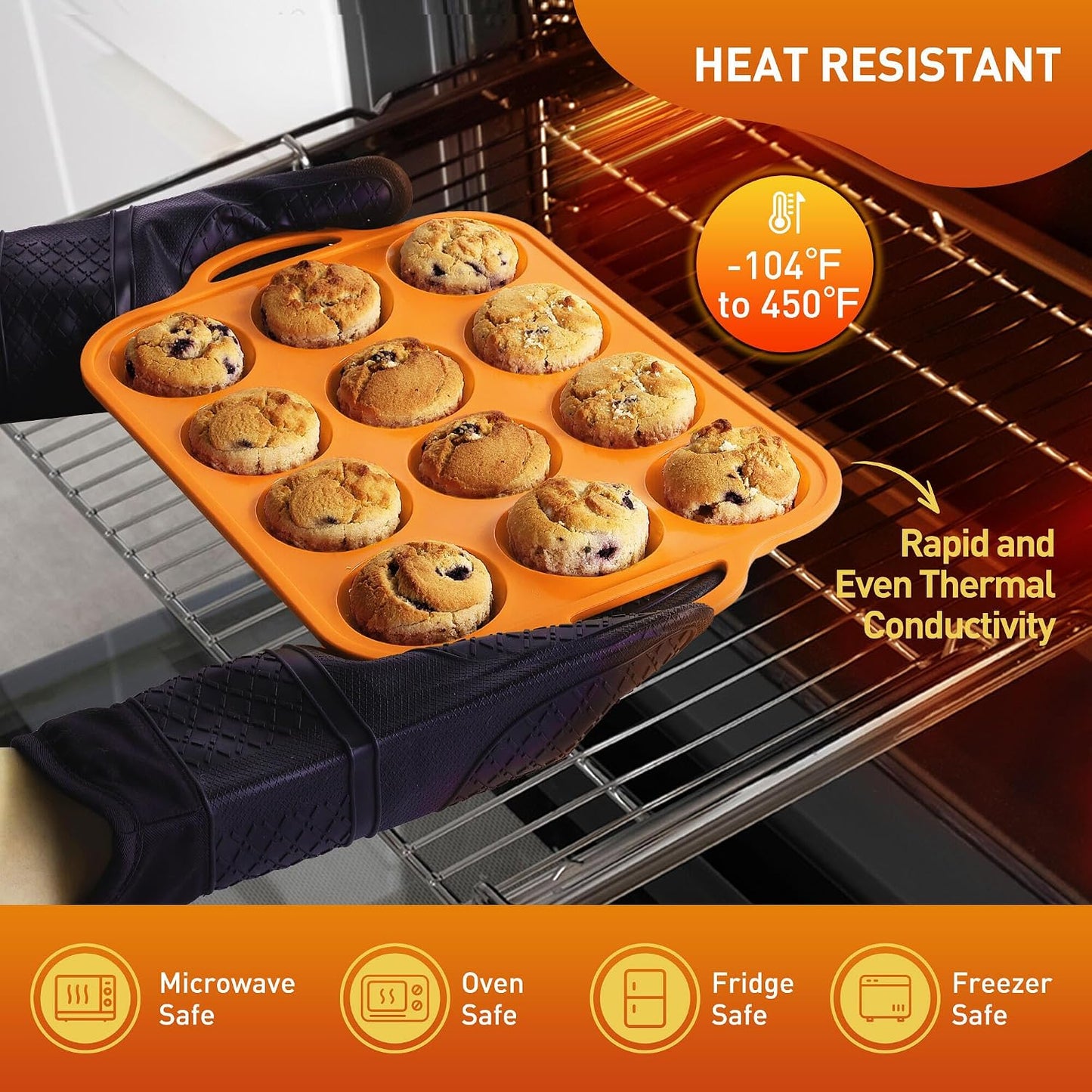 2 Packs 12 Cups Silicone Muffin Pan for Baking with Metal Reinforced Frame Regular Size Cupcake Pan Tray Egg Bites Silicone Cookie Molds Muffin Tin Tart Pans Sheet Set for Oven Dishwasher Safe