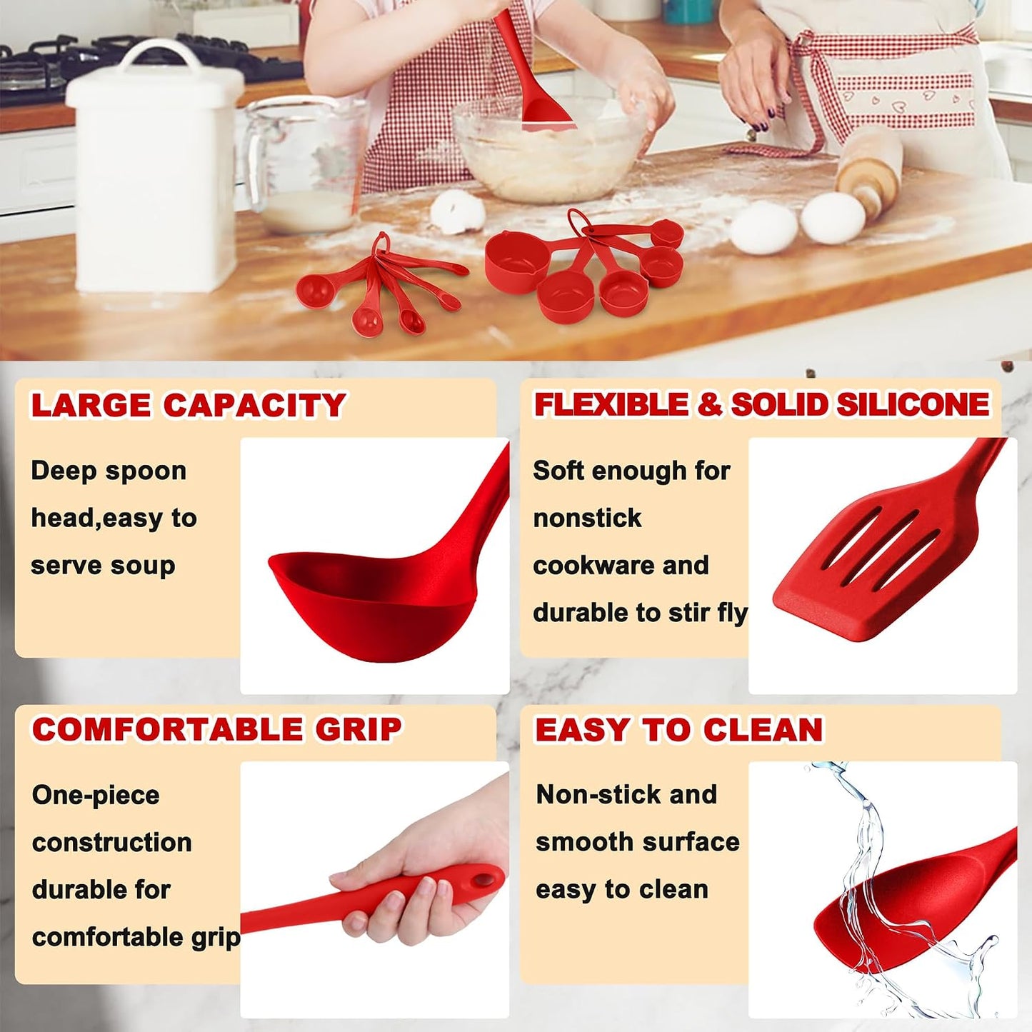 E-far 10 Pieces Silicone Cooking Utensils Set, Heat Resistant Kitchen Utensil Set for Nonstick Cookware, Kitchen Cooking Tools with Spatula, Spoon, Slotted Turner, Non-Toxic & Dishwasher Safe (Khaki)