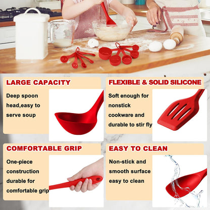 E-far 10 Pieces Silicone Cooking Utensils Set, Heat Resistant Kitchen Utensil Set for Nonstick Cookware, Kitchen Cooking Tools with Spatula, Spoon, Slotted Turner, Non-Toxic & Dishwasher Safe (Khaki)
