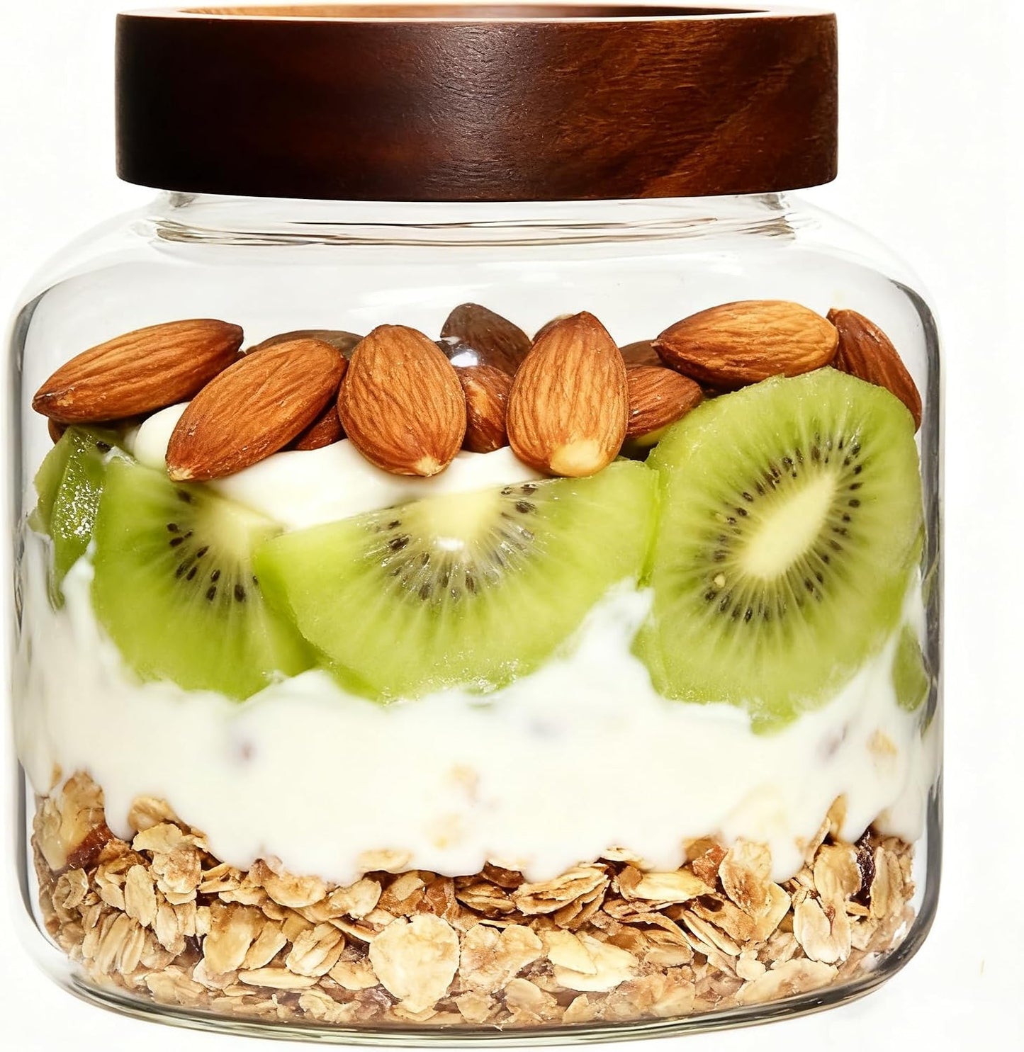 6 pc Glass Spice jars Glass Jars with Screw Lid 5 oz Acacia Wood Glass Herb Sugar Coffee Bean Ground Container Food Storage Canister for Candy Pantry Tea Seasoning Meal Prep Snack (6*150ml(5oz))