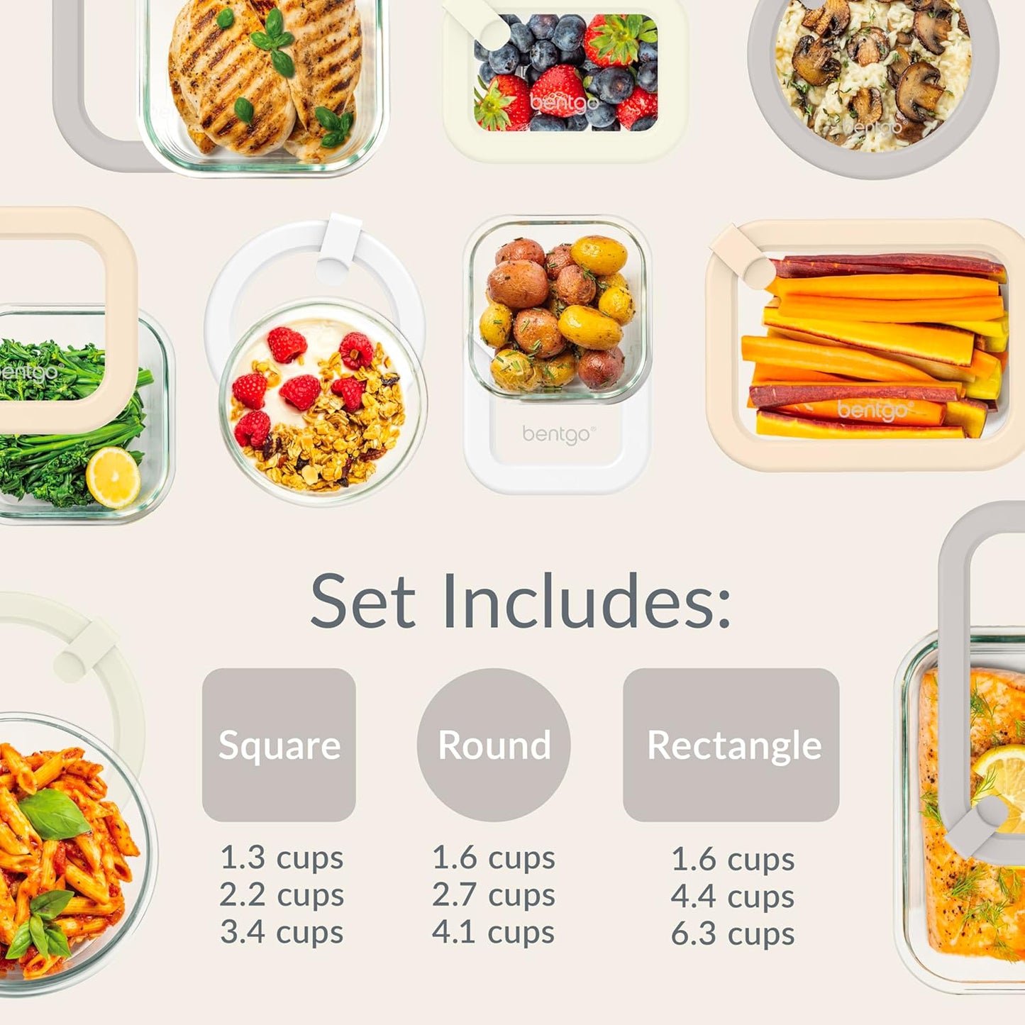Bentgo Signature Leak-Proof Glass Food Storage - 18-Piece Set, 1-Compartment Plastic-Free Containers with Airtight Glass Lids, BPA-Free, Microwave, Freezer, Oven & Dishwasher Safe (Desert Sage)
