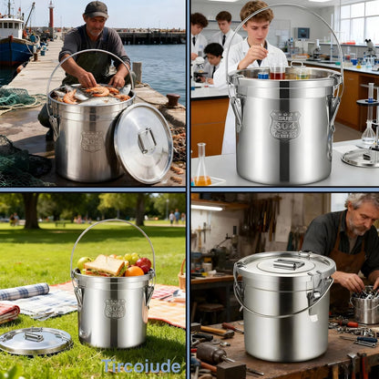 3.2Gal 304 Stainless Steel Kitchen Airtight Canister, 405oz Flour Container with Lid and Locking Clamp,10-21Lbs Metal Bucket Food Storage Container for Rice Flour Grain Coffee Bean(12L)