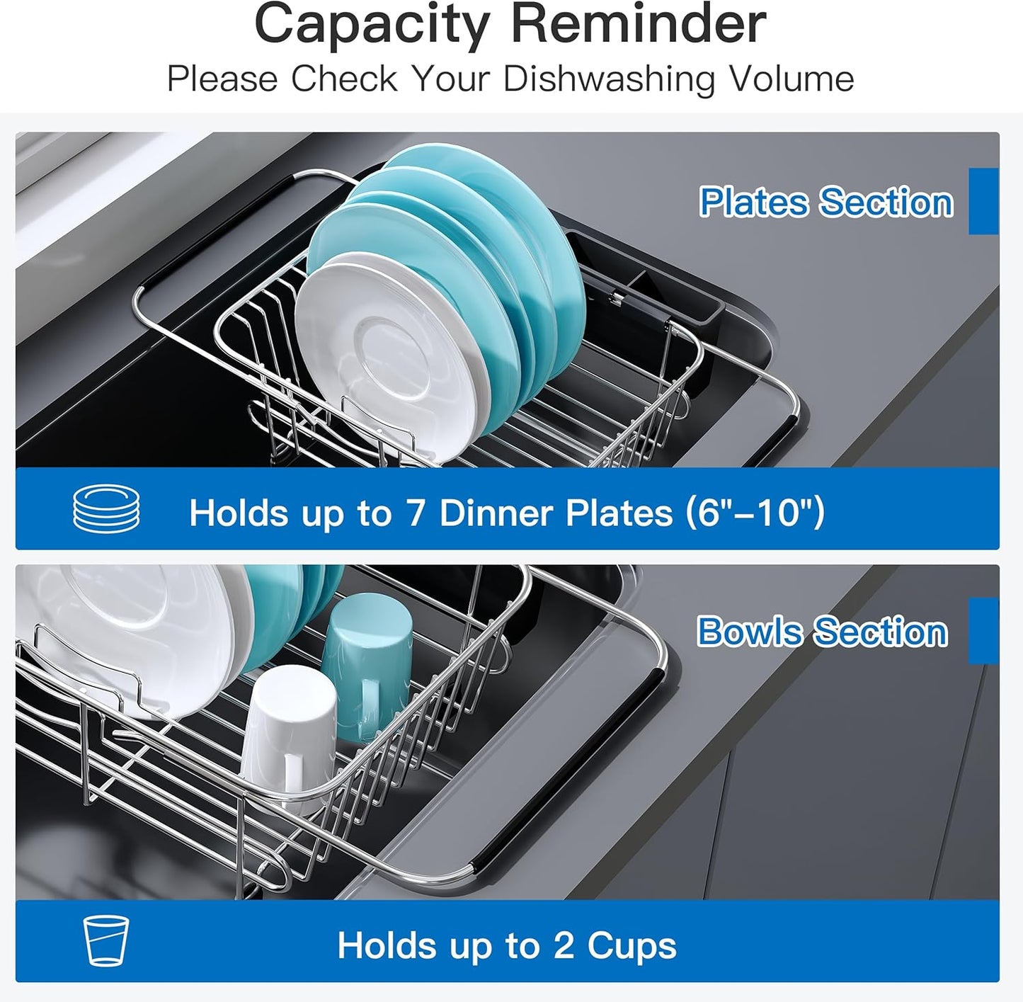 JASIWAY Dish Drying Rack in Sink, Expandable Stainless Steel Dish Drainers for Kitchen Counter, Dish Dryer Rack for Inside Sink, Over The Sink Dish Racks with Utensil Holder, Silver