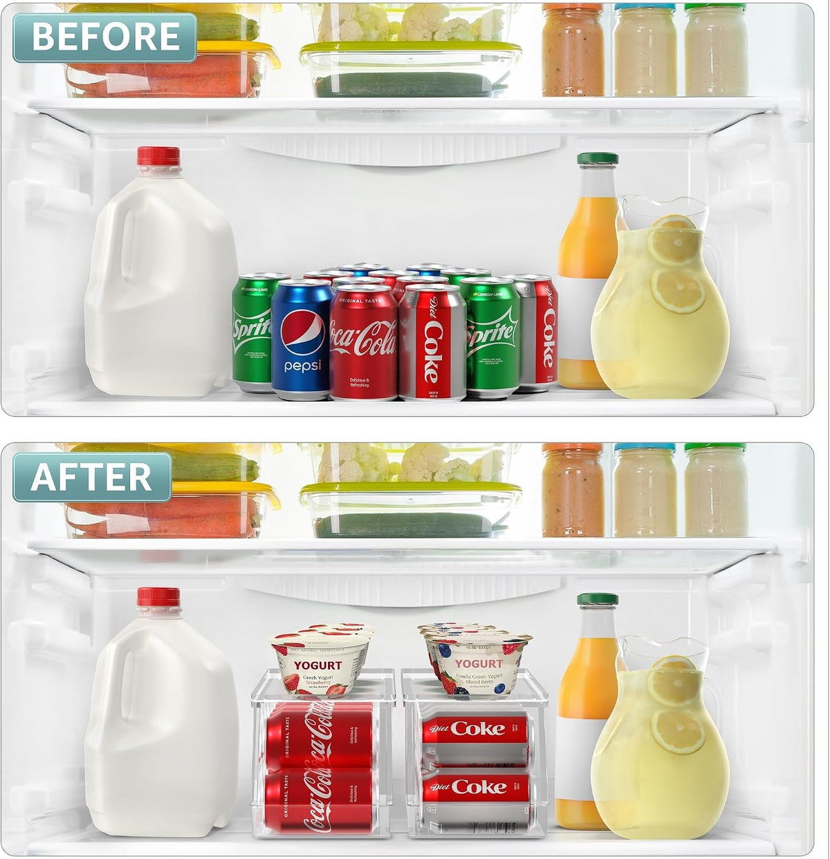 Sorbus Soda Can Organizer for Refrigerator Stackable Can Holder Dispenser with Lid for Fridge, Pantry, Freezer – Holds 12 Cans Each, BPA-Free, Clear Design, (2-Pack)