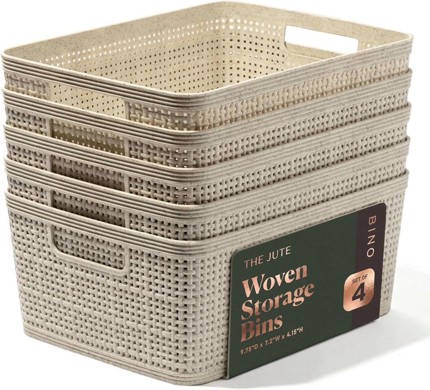 BINO Woven Plastic Basket | Large (Natural), 3-Pack | THE JUTE COLLECTION | Home Organization, Space-Saving Storage, Stylish Design | Plastic Storage Basket