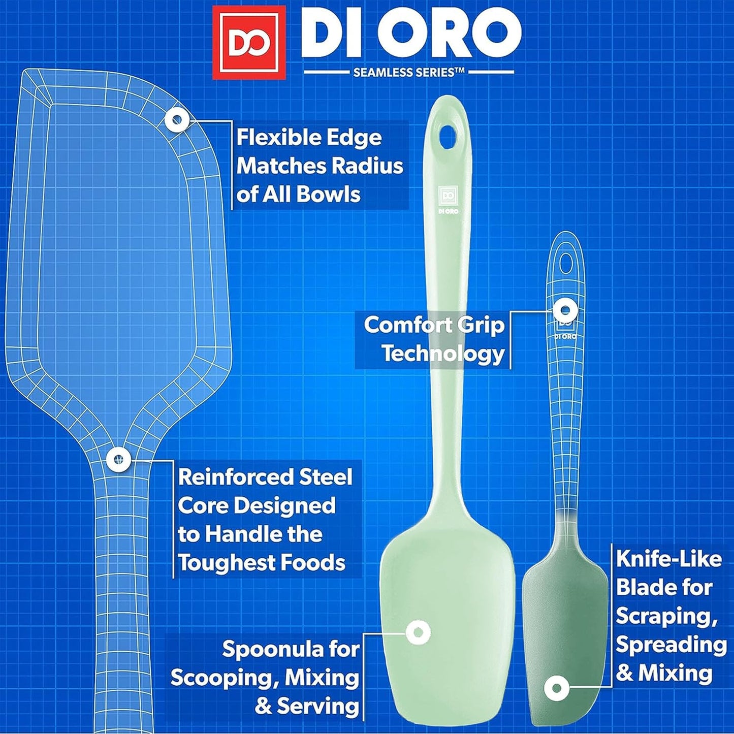 DI ORO Silicone Spatula Set - Rubber Kitchen Spatulas for Baking, Cooking, & Mixing - 600°F Heat-Resistant & BPA Free Silicone Scraper Spatulas for Nonstick Cookware - Dishwasher Safe (3pc, Black)