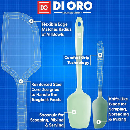 DI ORO Silicone Spatula Set - Rubber Kitchen Spatulas for Baking, Cooking, & Mixing - 600°F Heat-Resistant & BPA Free Silicone Scraper Spatulas for Nonstick Cookware - Dishwasher Safe (3pc, Black)