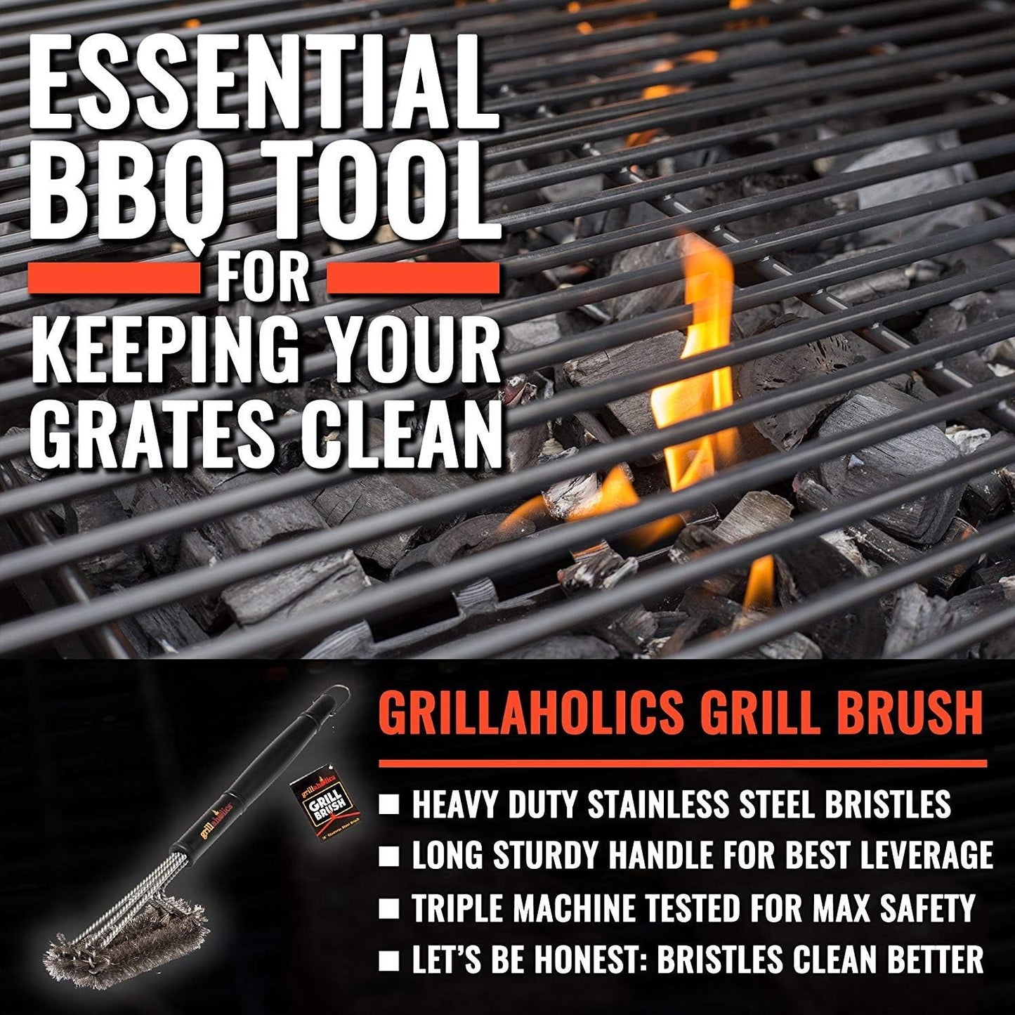 Grillaholics Grill Brush for Outdoor Grill - Safe Bristle Free BBQ Brush with Built-in Scraper – The Perfect Grilling Accessory for Cleaner Grilling
