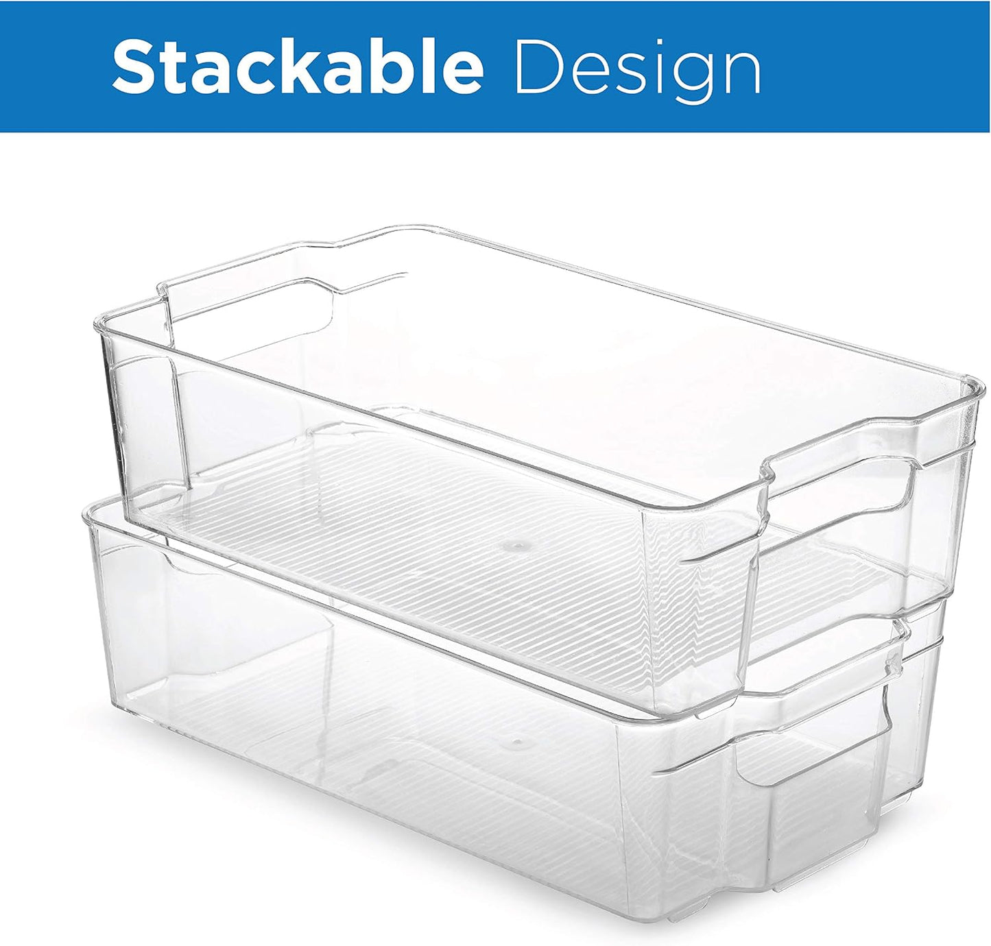 Set Of 8 Refrigerator Pantry Organizer Bins - Clear Food Storage Baskets for Kitchen, Countertops, Cabinets, Fridge, Freezer, Bedrooms, Bathrooms - Stackable Plastic Household Storage Containers