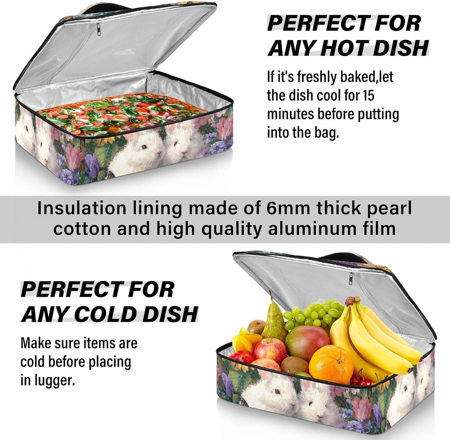 Casserole Carriers for Hot or Cold Food Reusable Casserole Dish Carrier Insulated Thermal Large Capacity Durable Perfect for Party Camping Family Gatherings Yellow Fish - Colors A