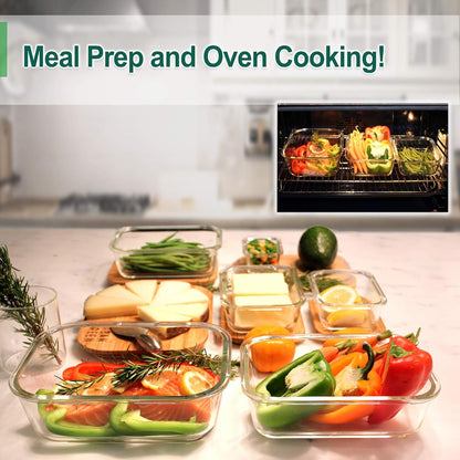 Urban Green Glass Food Container with Bamboo Lid, Airtight food storage Containers set, Glass Meal Prep Containers Set of 5, Dishwasher & Oven Safe