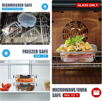 6Pack 22oz Glass Meal Prep Containers, Glass Food Storage Containers Sets with Snap Leak Proof Lids for Microwave, Oven, Freezer and Dishwasher Safe (Grey, 22oz)