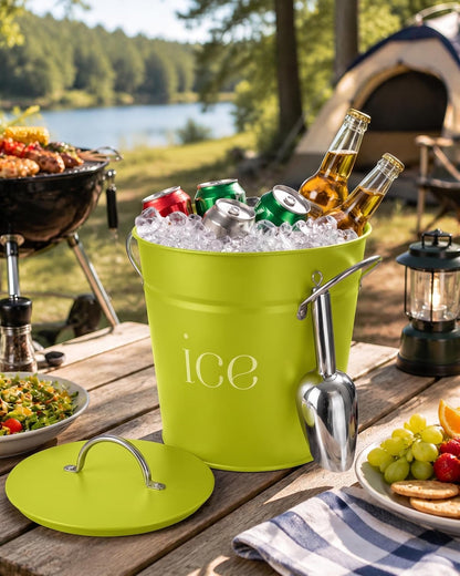 3Qt Black Galvanized Ice Bucket with Lid, Scoop & Handles - Ideal for Cocktails, Parties, BBQs, Wine & Champagne. Double-Layer Insulated Outer & Galvanized Inner Layer, Perfect for Home & Outdoor Use