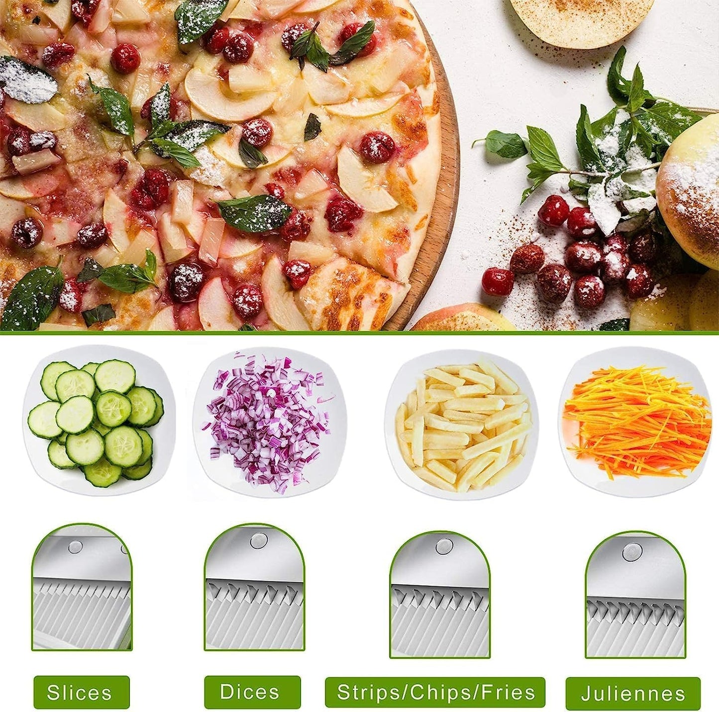 ONCE FOR ALL Safe Mandoline Slicer 5 in 1 Vegetable Chopper Food Potato Cutter, Strips Julienne Dicer Adjustable Thickness 0.1-8 mm Kitchen Chopping Artifact Fast Meal Prep (Gray)