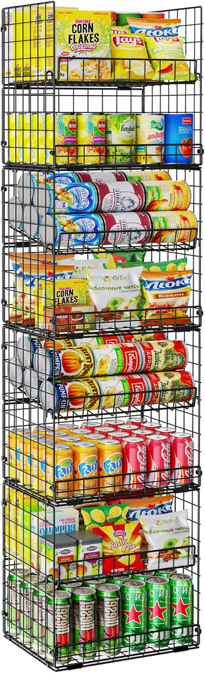 JKsmart 8-Tier Stackable Wire Basket, Can Organizer for Pantry Kitchen, XXL Metal Storage Shelves with Dividers & Handles, Easy Assembly Space Saving Storage Bins for Snacks Fruits Veggies
