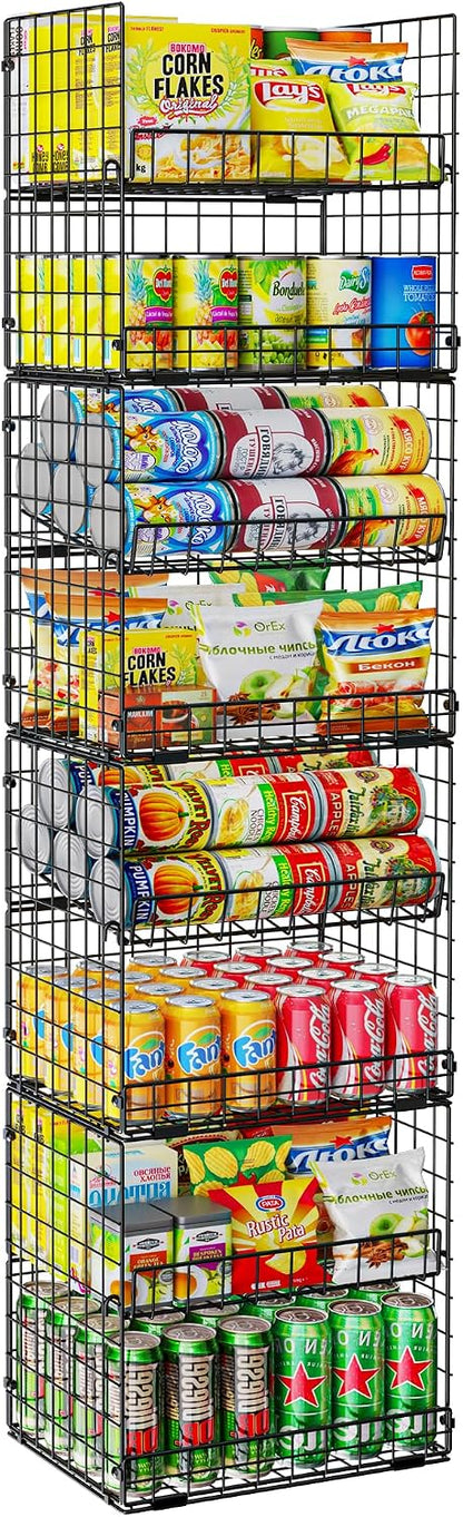 JKsmart 8-Tier Stackable Wire Basket, Can Organizer for Pantry Kitchen, XXL Metal Storage Shelves with Dividers & Handles, Easy Assembly Space Saving Storage Bins for Snacks Fruits Veggies