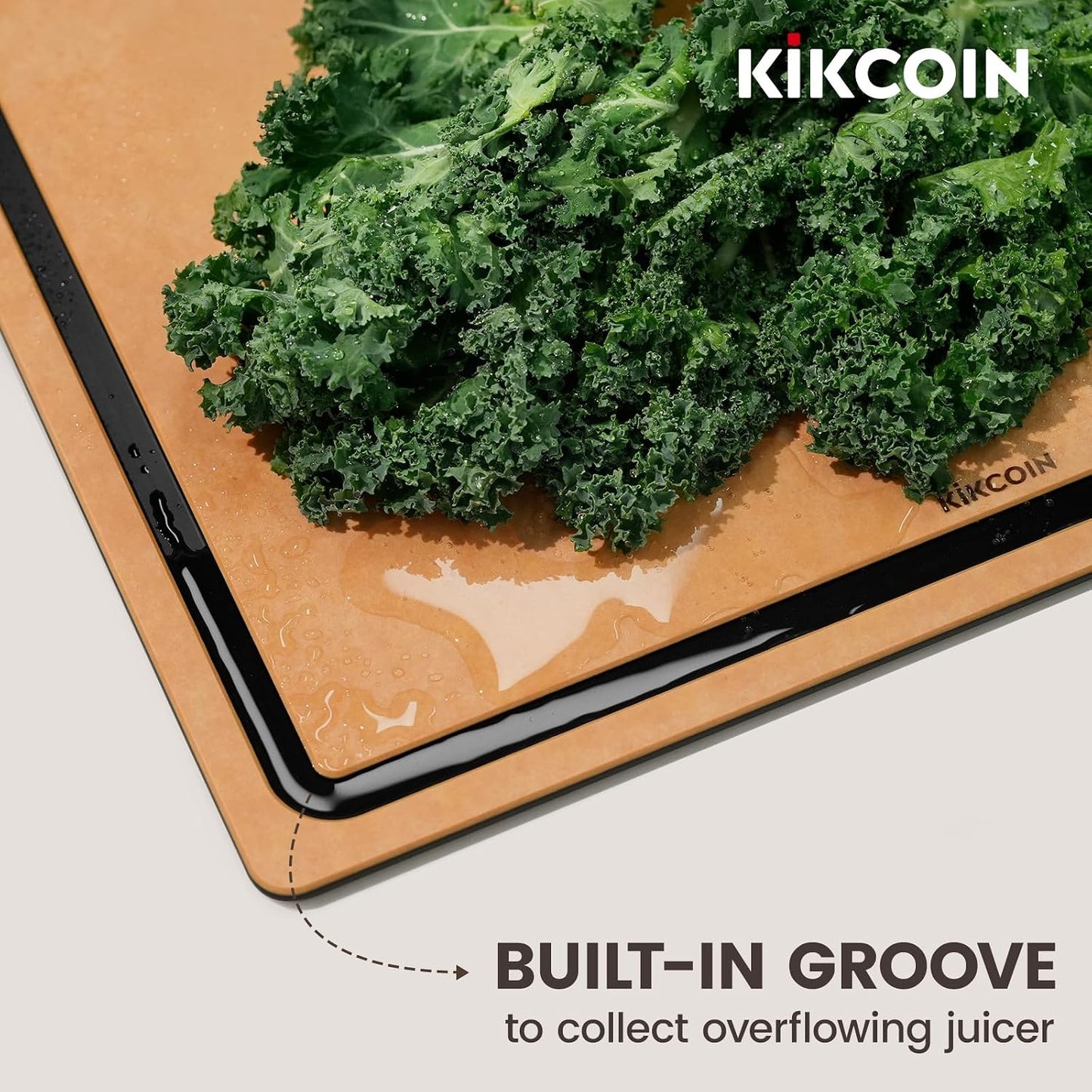Kikcoin Wood Cutting Board, Cutting Boards for Kitchen Dishwasher Safe Non-slip Chopping Board with Juice Groove, Wood Fiber Composite Cutting Board with Hanging Hole, 14.6"*10.8"