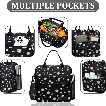 TuErCao Small Lunch Bag Lightweight Insulated Lunch Box for Women Work Portable Soft Cooler for Picnic Travel Road Trips, Loncheras para Mujer, Black