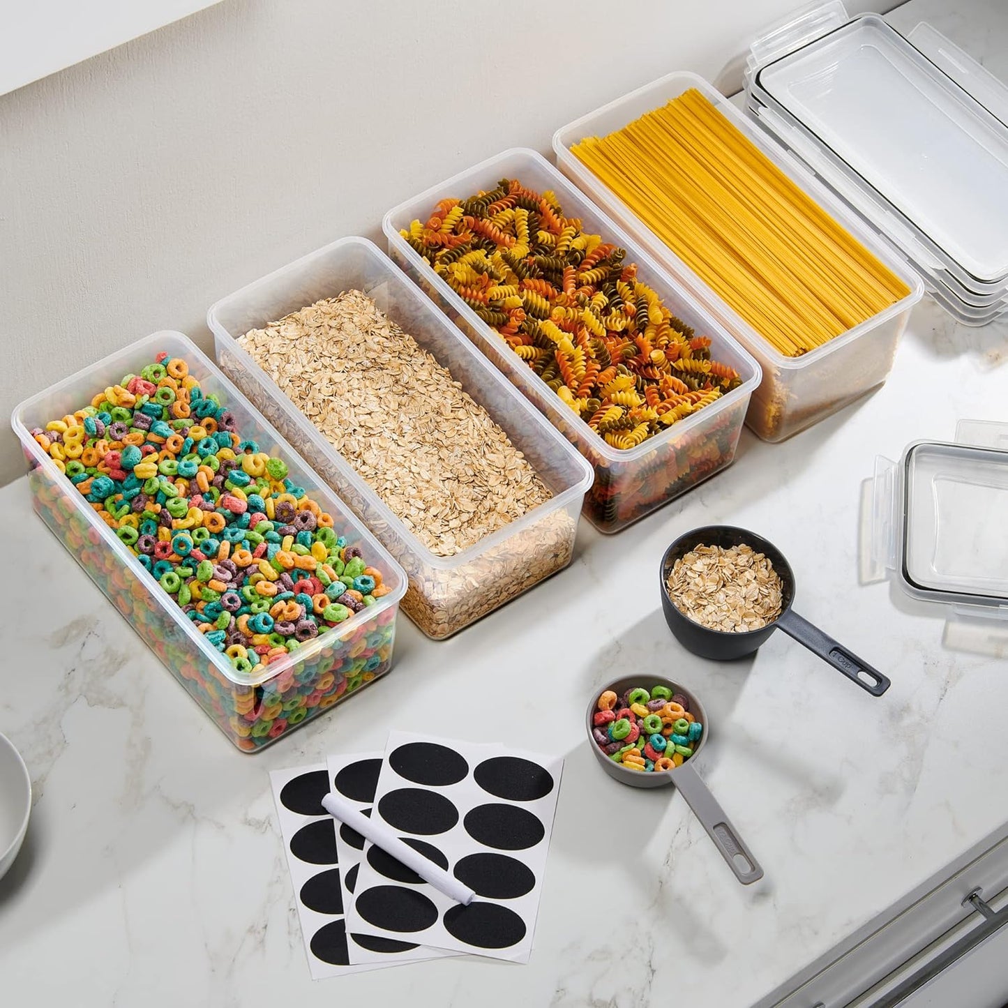 Large Airtight Food Storage Containers with Lids Set of 4 3.2L - 102 fl. oz Pasta storage Containers, BPA Free Plastic Spaghetti container - Air Tight Canisters for Kitchen Pantry Organization
