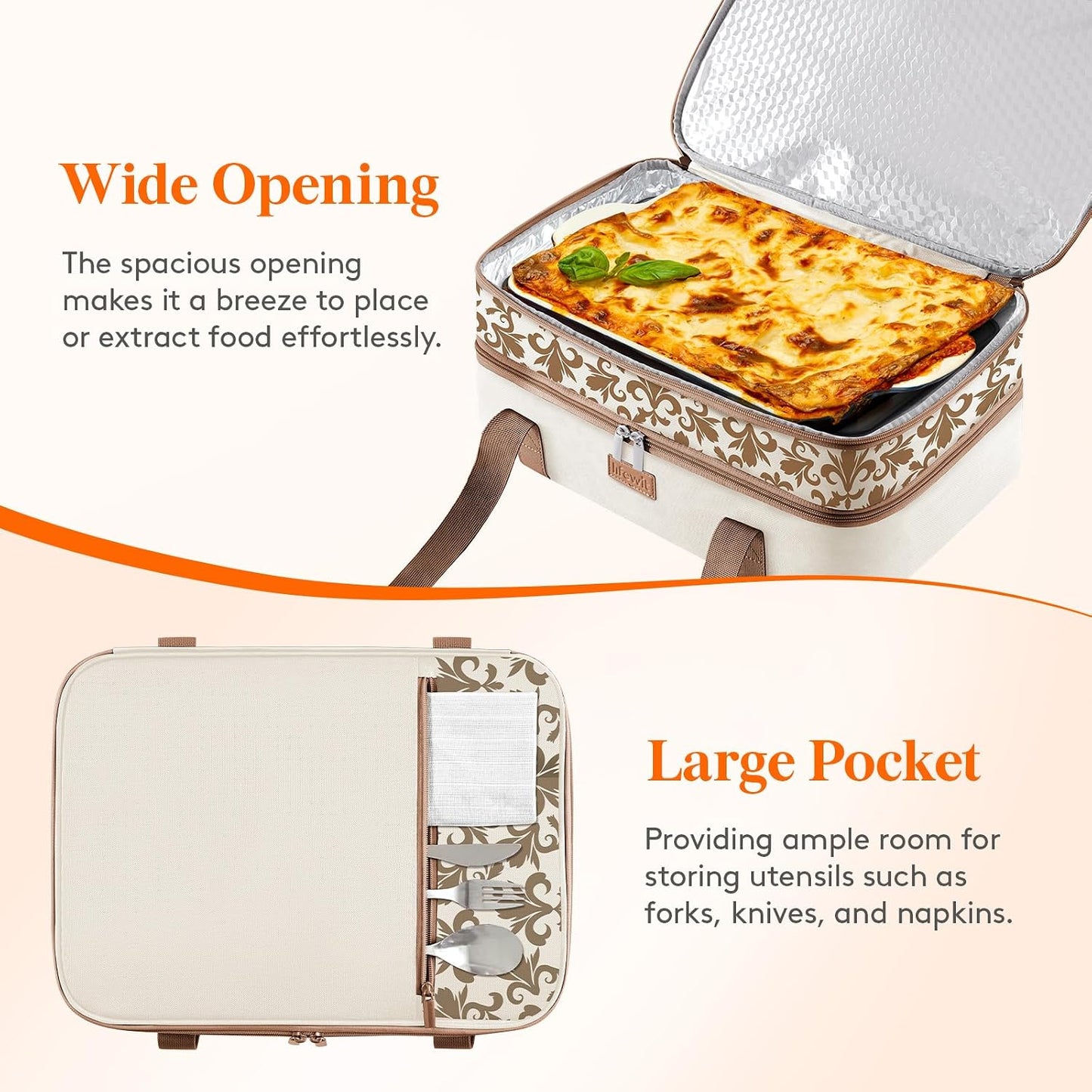 Lifewit Insulated Single Decker Casserole Carrier for Hot or Cold Food, Lasagna Lugger Holder Fits 9" x 13" Baking Dish, Thermal Lunch Tote Bag for Potluck Parties, Picnic and Cookouts, Black