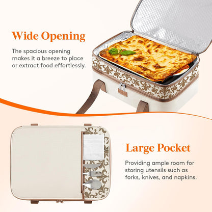 Lifewit Insulated Single Decker Casserole Carrier for Hot or Cold Food, Lasagna Lugger Holder Fits 9" x 13" Baking Dish, Thermal Lunch Tote Bag for Potluck Parties, Picnic and Cookouts, Black