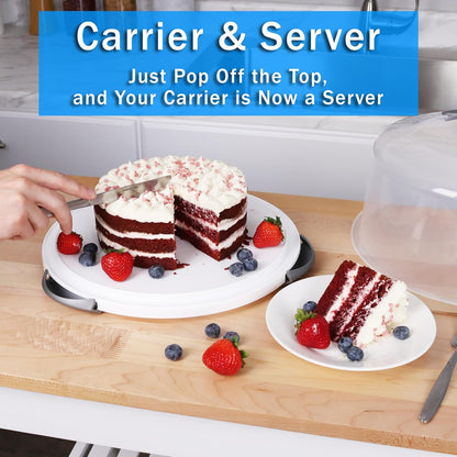 JOEY'Z EXTRA LARGE Cake Carrier - Holds up to 12 Inch 3-Layer Cake - White | Storage Container With Server Plate With Lid/Holder With Lid/Cover Clear Dome - Transports Pies or Other Desserts