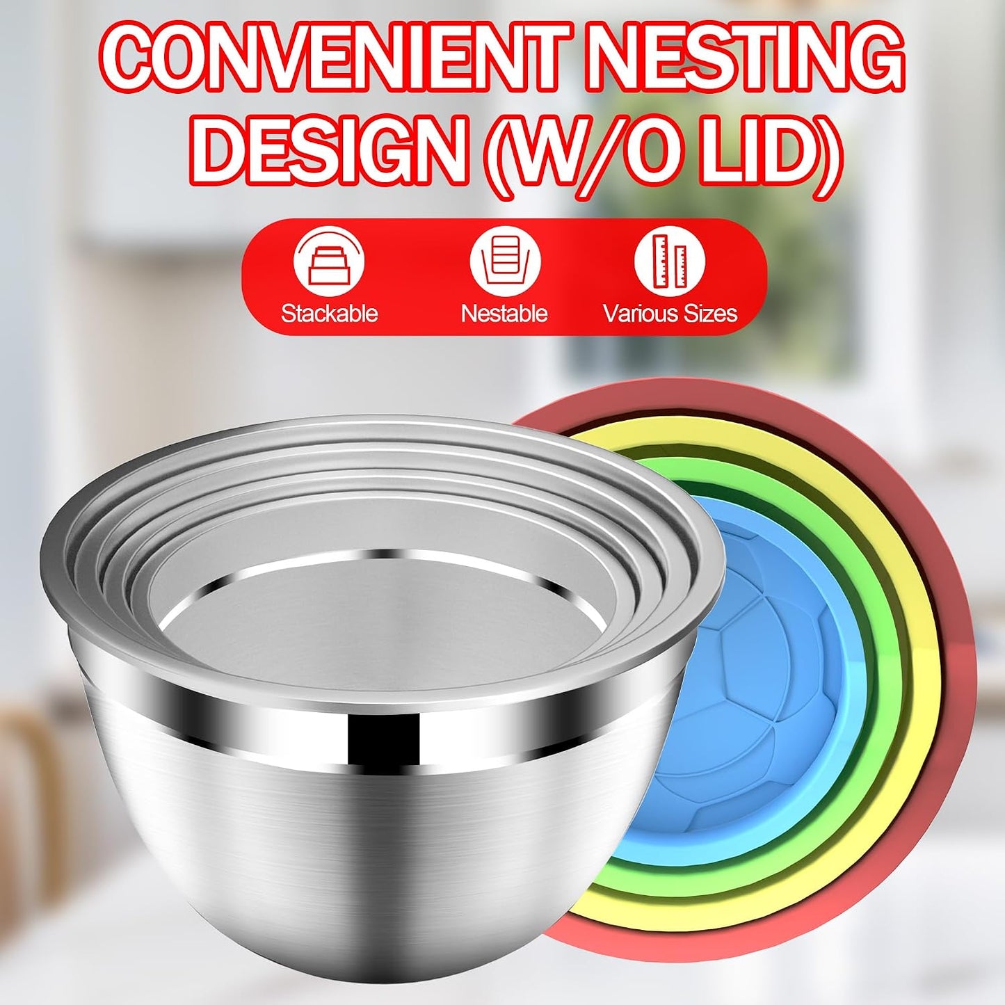 DUTZUN Mixing Bowls with Lids Set - 16pcs Stainless Steel Mixing Bowl Set with Colander, 3 Grater Attachments, Non-Slip Bottom, Metal Nesting Bowls with Strainer for Mixing & Serving - Black