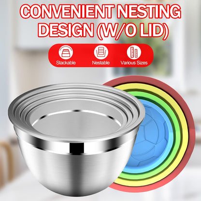 DUTZUN Mixing Bowls with Lids Set - 16pcs Stainless Steel Mixing Bowl Set with Colander, 3 Grater Attachments, Non-Slip Bottom, Metal Nesting Bowls with Strainer for Mixing & Serving - Black