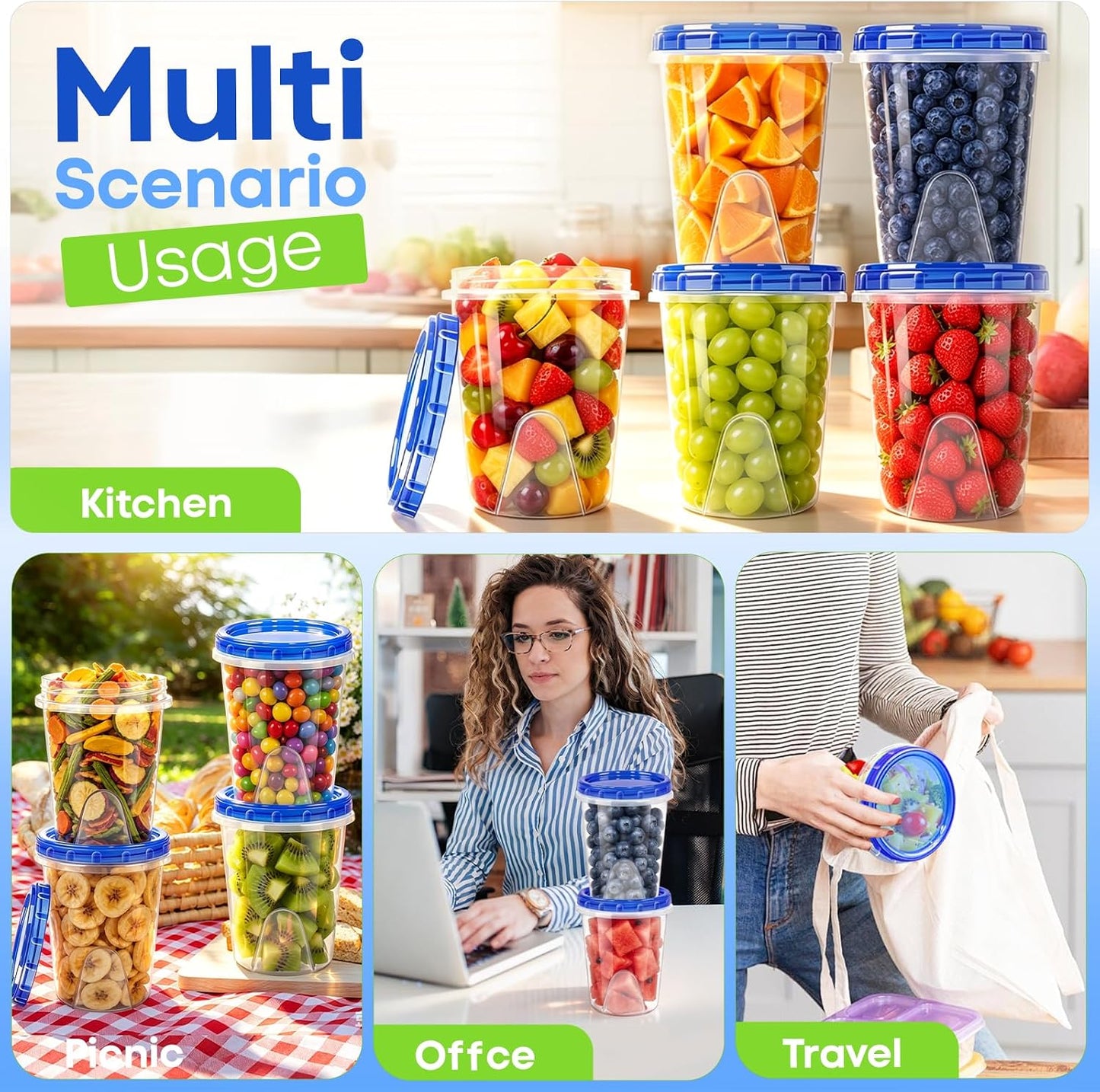 Freezer Storage Containers, 10 Pack-32 Oz Food Storage Containers with Twist Top Lids,BPA Free, Reusable, Meal Prep,Microwave and Dishwasher Safe
