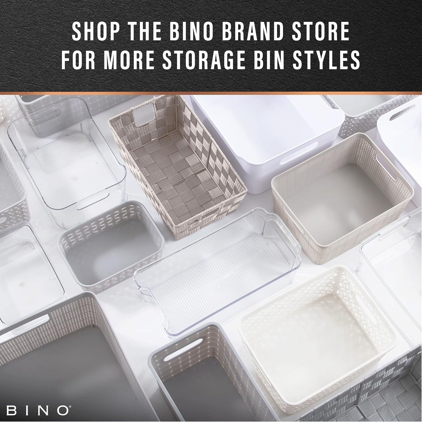BINO l Plastic Storage Baskets, Large - Grey l THE BLOSSOM COLLECTION l Multi-Use Organizer Bin l Built-in Handles l Plastic Woven Basket for Organizing l Pantry & Home Organizing Basket