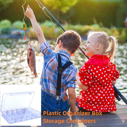 Plastic Organizer Box,12 Grids Clear Bead Organizer Compartment Box with Removable Dividers for Parts,Bead Storage Earring Container Tool Hair Accessories,10.23L x 5.31W x 1.7H inch