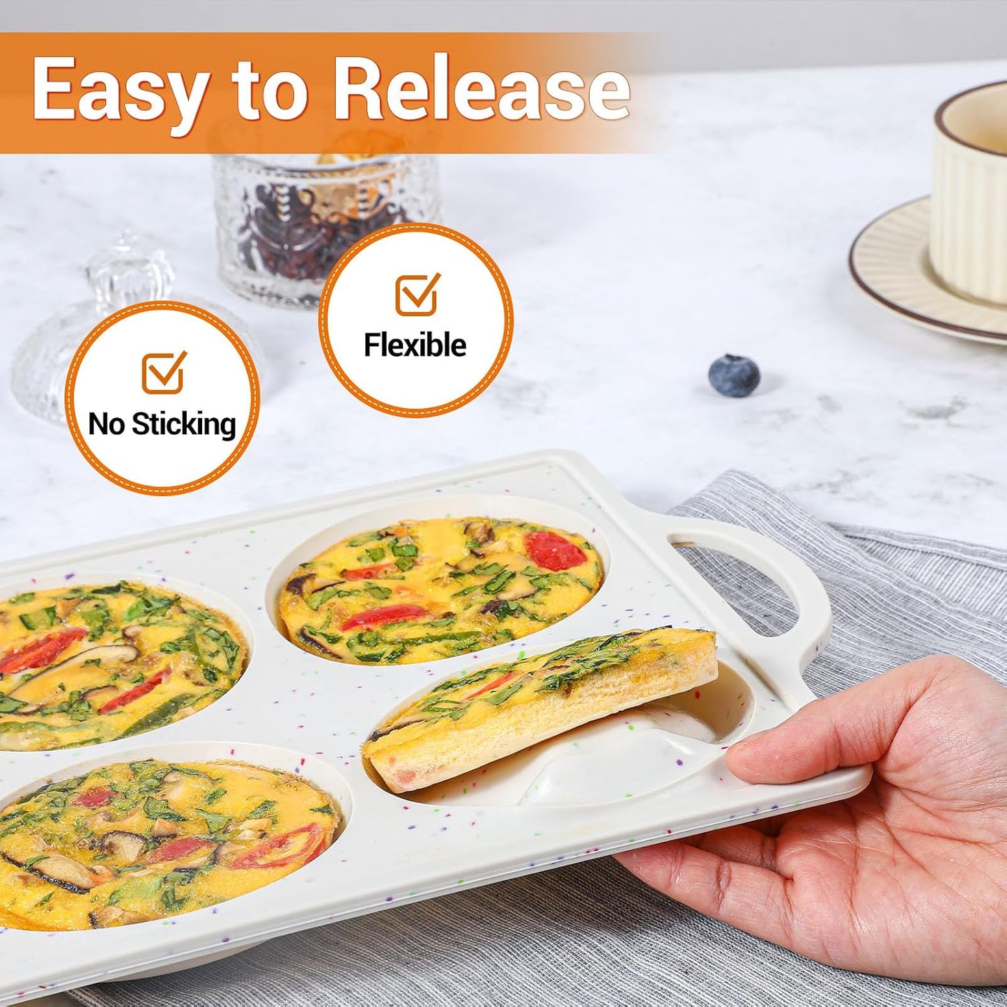 Silicone Muffin Pans for Baking, Metal Reinforced Frame 12 Cups Regular Size Silicone Cupcake Pan Nonstick Muffin Tin for Baking Muffin, Cupcake, Frittatas,BPA Free, Silicone Molds Dishwasher Safe