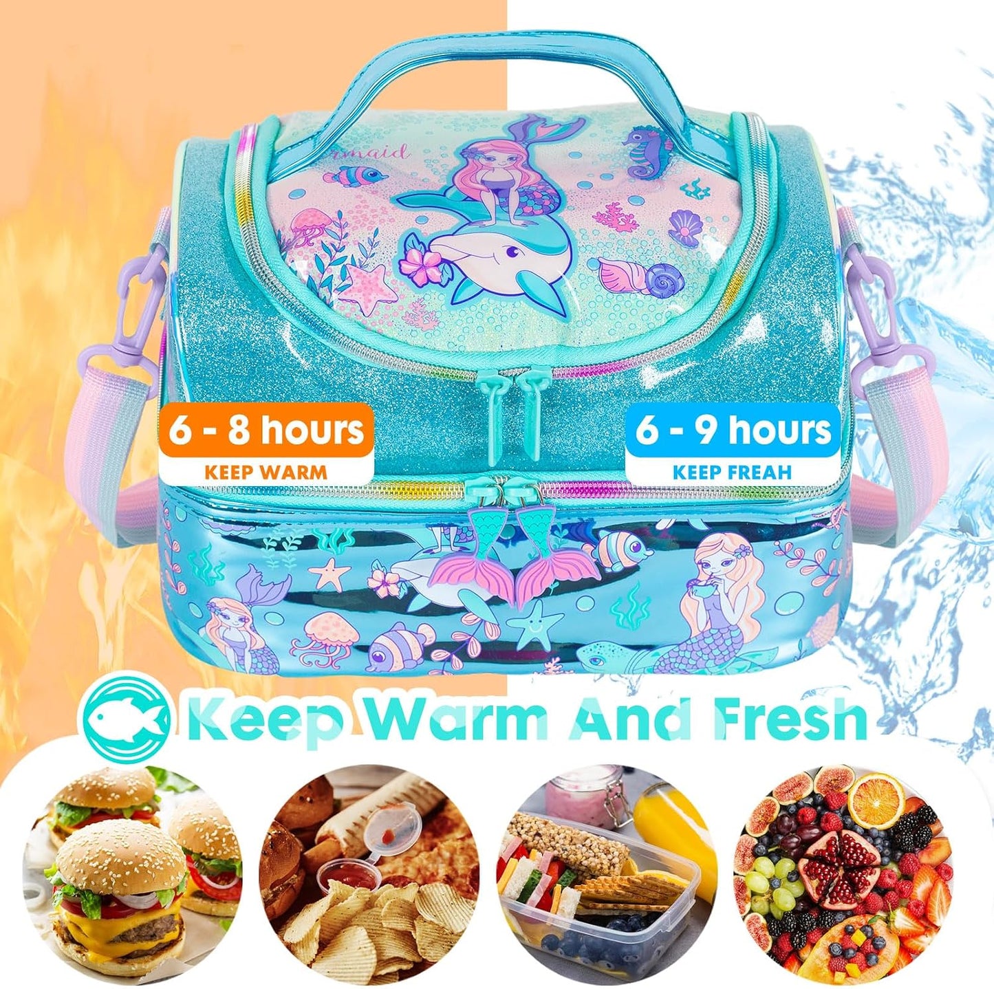 Kids Double Decker Cooler Insulated Lunch Bag, Back to School Large Meal Tote for Boys, Girls, Men, Women, with Adjustable Strap, Soccer