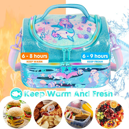 Kids Double Decker Cooler Insulated Lunch Bag, Back to School Large Meal Tote for Boys, Girls, Men, Women, with Adjustable Strap, Soccer
