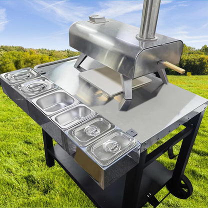 Pizza Topping Station for Pizza Oven Table, Stainless Steel Pizza Container with 6 Seasoning Containers with Lids, for Prepping Ingredients and Toppings, Oven Accessories Outdoor