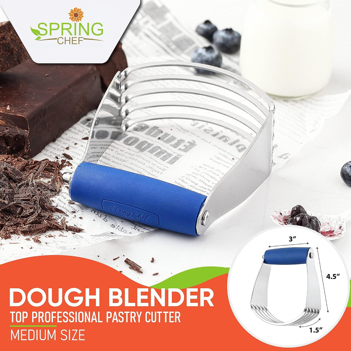 Spring Chef Large Dough Blender For Baking - Durable Pastry Blender - Black