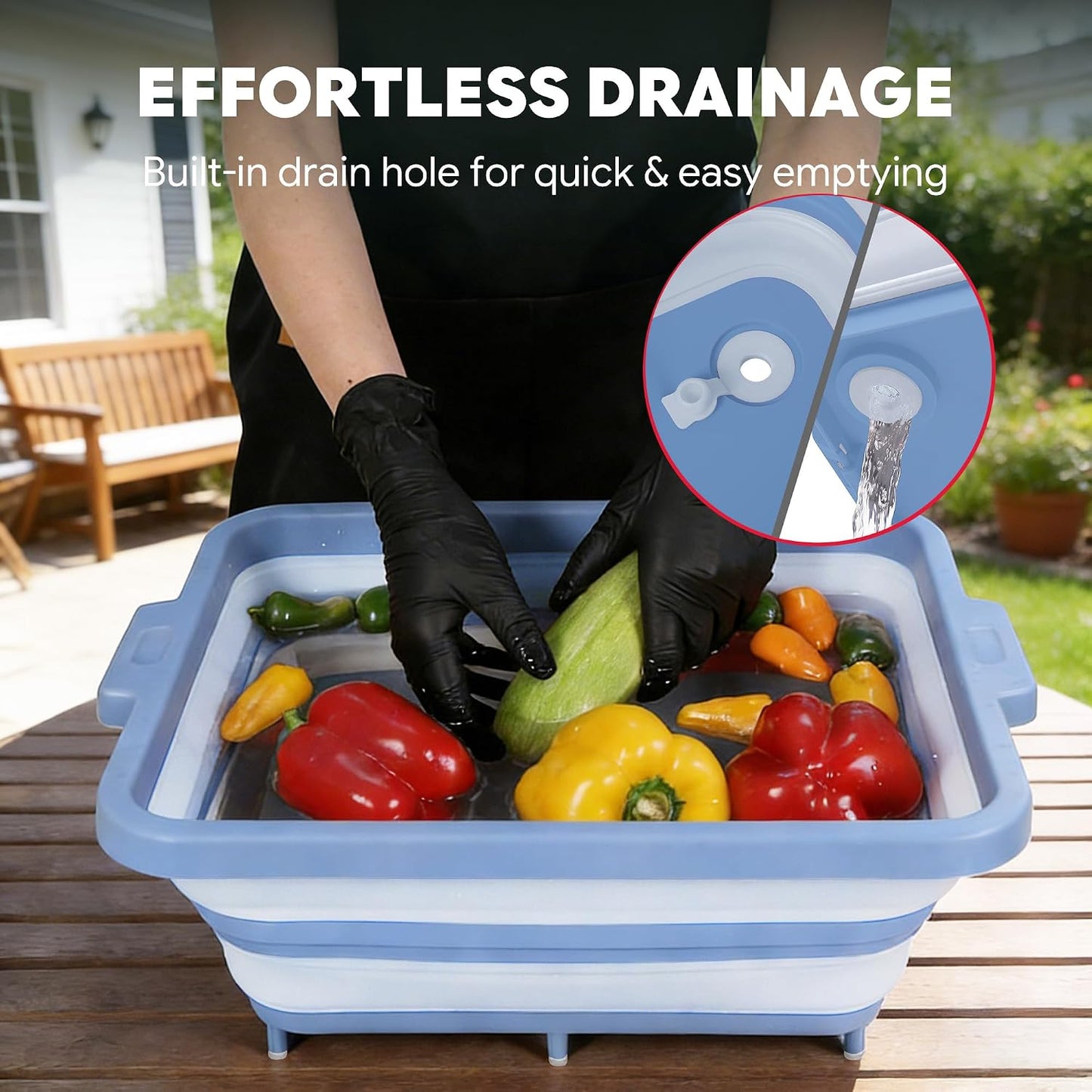Feasto Collapsible BBQ Prep Tubs with Cutting Board, 9-IN-1, 2 Tubs Portable Grill Prep Station with Side Brackets, Lids, Knives, Meat Claws and Drain Rack, Space-Saving for Kitchen & Camping, Black