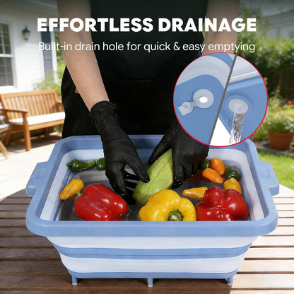 Feasto Collapsible BBQ Prep Tubs with Cutting Board, 9-IN-1, 2 Tubs Portable Grill Prep Station with Side Brackets, Lids, Knives, Meat Claws and Drain Rack, Space-Saving for Kitchen & Camping, Black