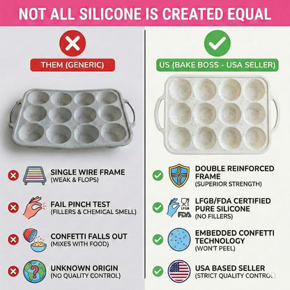 2-Pack Silicone Muffin Pan Set – Regular 12 Cup & Mini 24-Cup Silicone Muffin Pans for Baking – Nonstick Silicone Cupcake Pan with Metal-Reinforced Handles – BPA-Free, Dishwasher-Safe, Cream