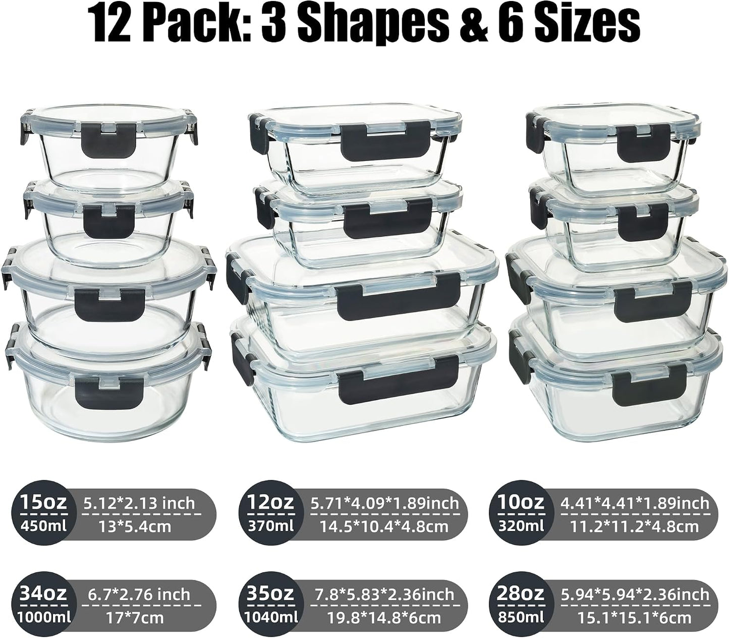 12 Pack Glass Food Storage Containers Set, Glass Meal Prep Containers with Lids, Airtight Lunch Containers, Dishwasher Safe, purple