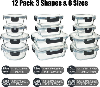 12 Pack Glass Food Storage Containers Set, Glass Meal Prep Containers with Lids, Airtight Lunch Containers, Dishwasher Safe, purple