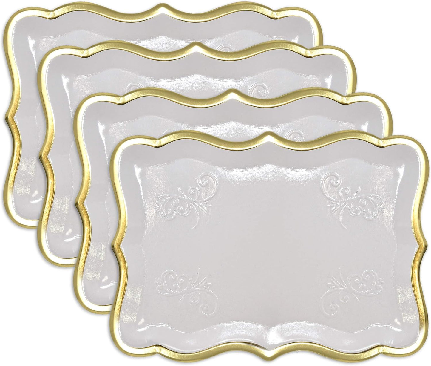 Gift Boutique 10 White Rectangle Trays with Gold Rim Border for Dessert Display Table Parties 9" X 13" Disposable Paper Cardboard in Elegant Shape for Platters Cupcake Display Birthday Party Weddings