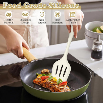 LIANYU 14 Pcs Silicone Kitchen Utensils Set with Holder, 446°F Heat Resistant Silicone Cooking Kitchen Utensils Spatula Set, Non-Stick & Dishwasher Safe Cooking Tools, Comfort Grip Handle, Black