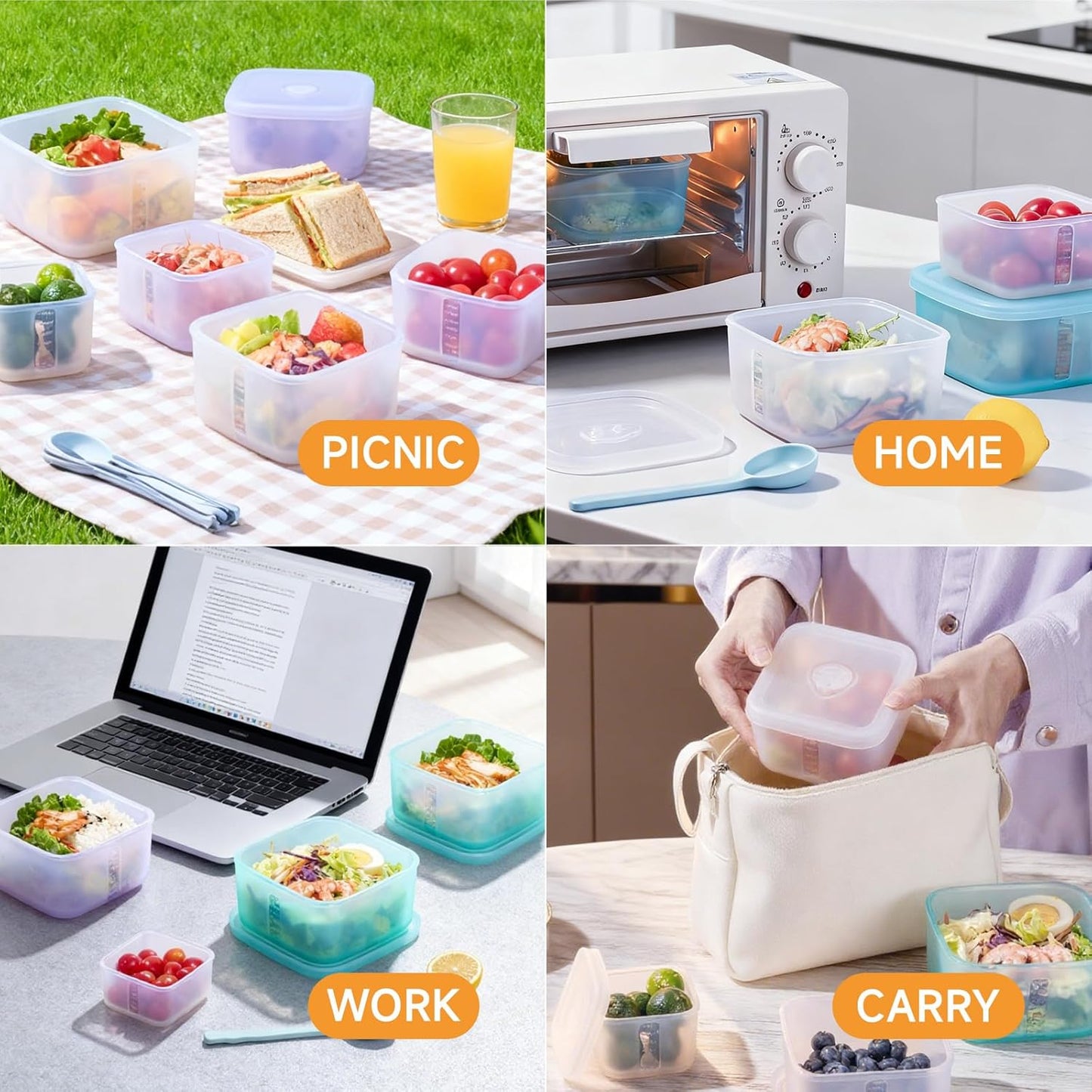 OTB Set of 2 Reusable Silicone Containers Clear, Nesting Leak-free Silicone Food Storage Boxes, BPA Free, Airtight, Dishwasher and Freezer Safe