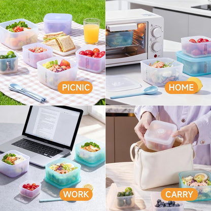 OTB Set of 2 Reusable Silicone Containers Clear, Nesting Leak-free Silicone Food Storage Boxes, BPA Free, Airtight, Dishwasher and Freezer Safe