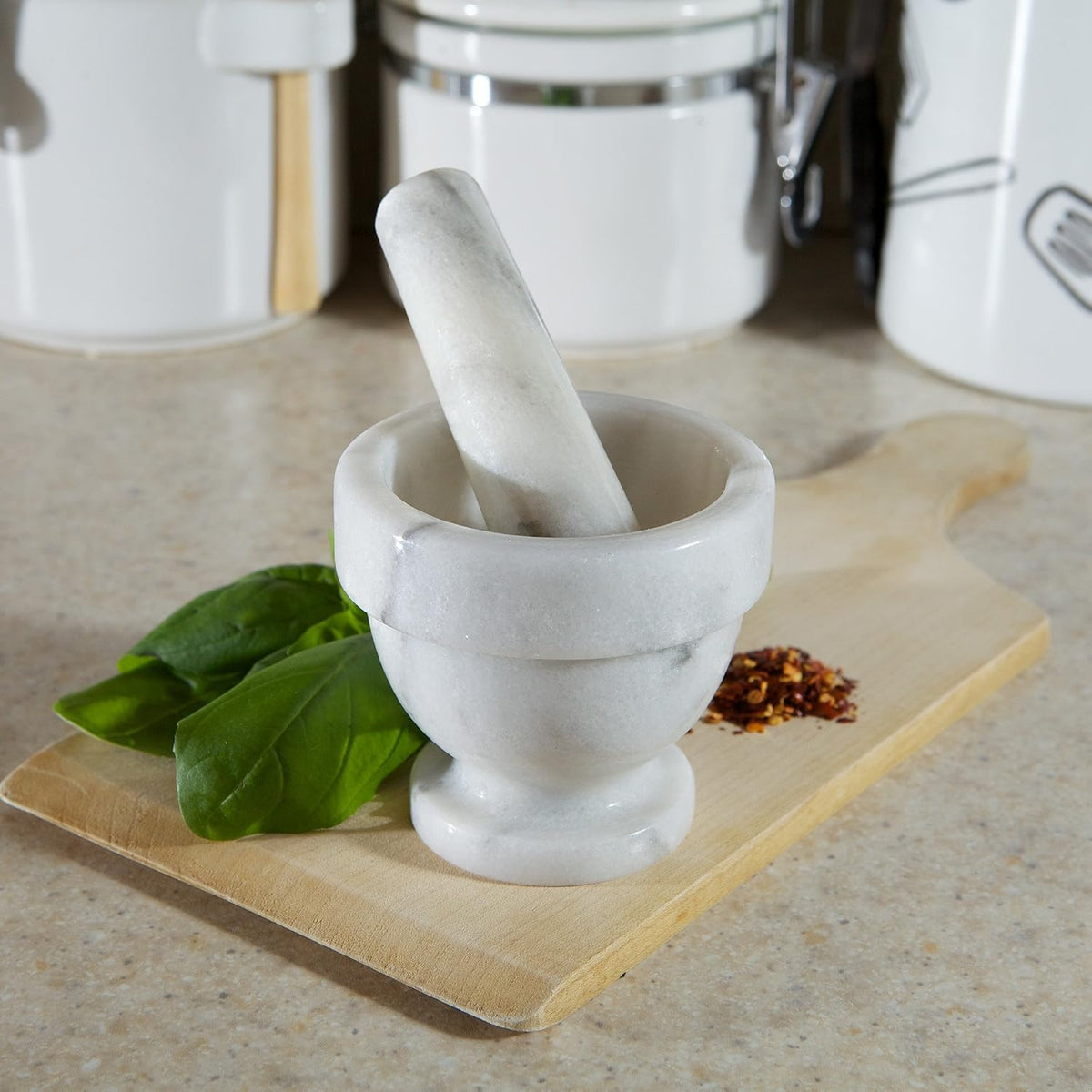 Fox Run Marble Mortar and Pestle Set, White, Small 4" Pestle and Mortar