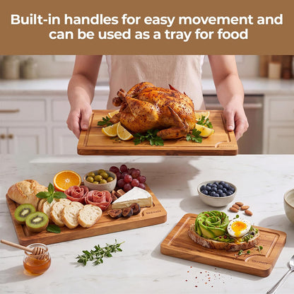 Teak Wood Cutting Board for Kitchen with Storage Stand, (Set of 3)
