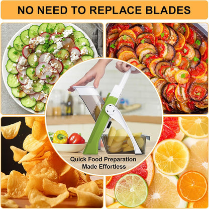 Safe Mandoline Slicer for Kitchen, Meal Prep,Potato Slicer, Adjustable/Easy to Clean/Storage, Kitchen Chopping Artifact,French Fry Cutter,Paring Knife/Cleaning Brush (only Slice, Black Knight)